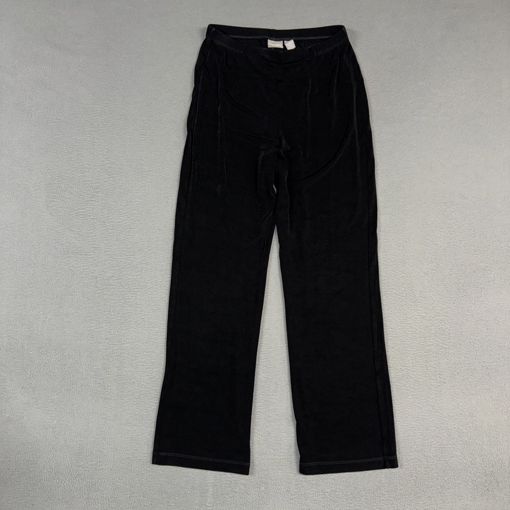 Chicos Travelers Pants Womens 1/8 Black Straight Stretch Pull On  Acetate Slinky